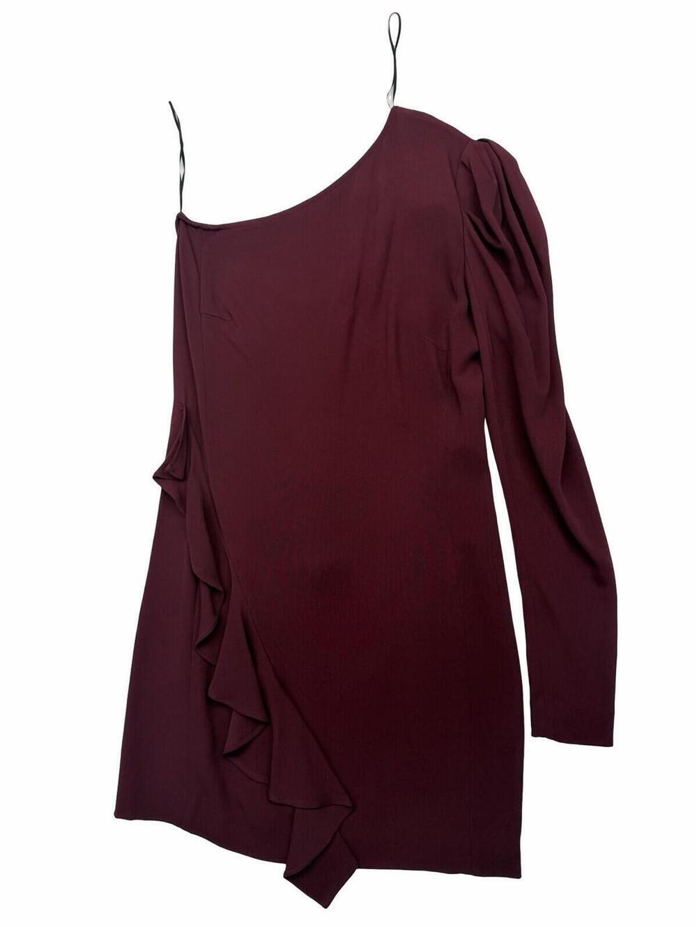 Iro Azad One Shoulder Ruffle Mini Dress Burgundy Size FR 34 | US 2